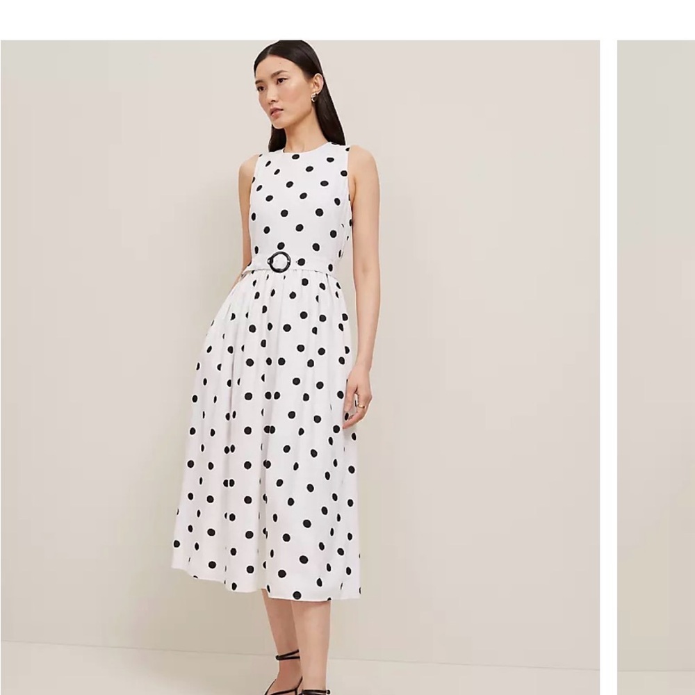Ann Taylor Black and White Polka Dot Midi Dress